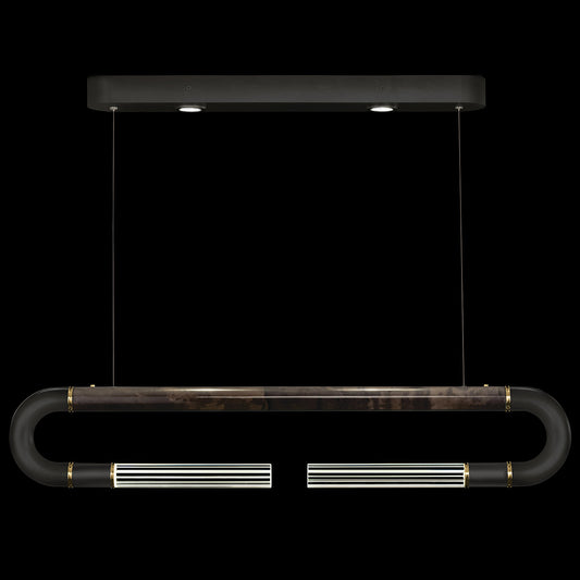 Dual-Light Parchment Glass Linear Pendant / Black / Brass / Charcoal