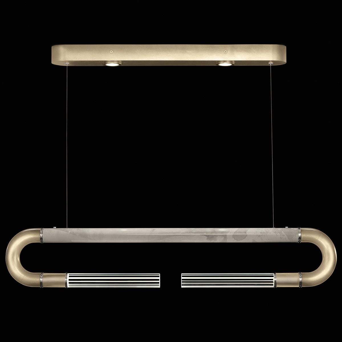 Dual-Light Parchment Glass Linear Pendant / Soft Gold Leaf / Nickel / Smoke