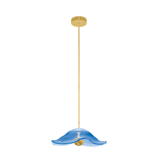 Sculptural Studio Glass Pendant Light / Gold Leaf/Blue