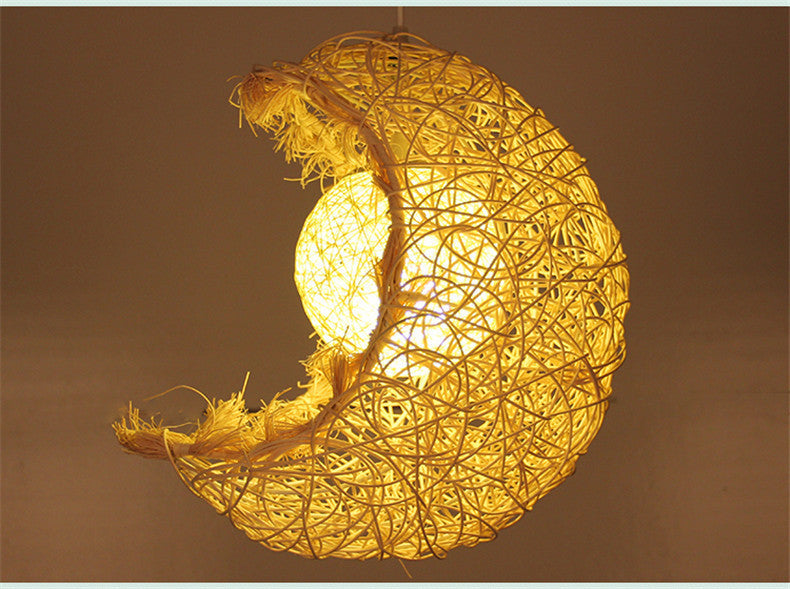 Moon-Shaped Rattan Chandelier