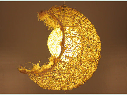 Moon-Shaped Rattan Chandelier