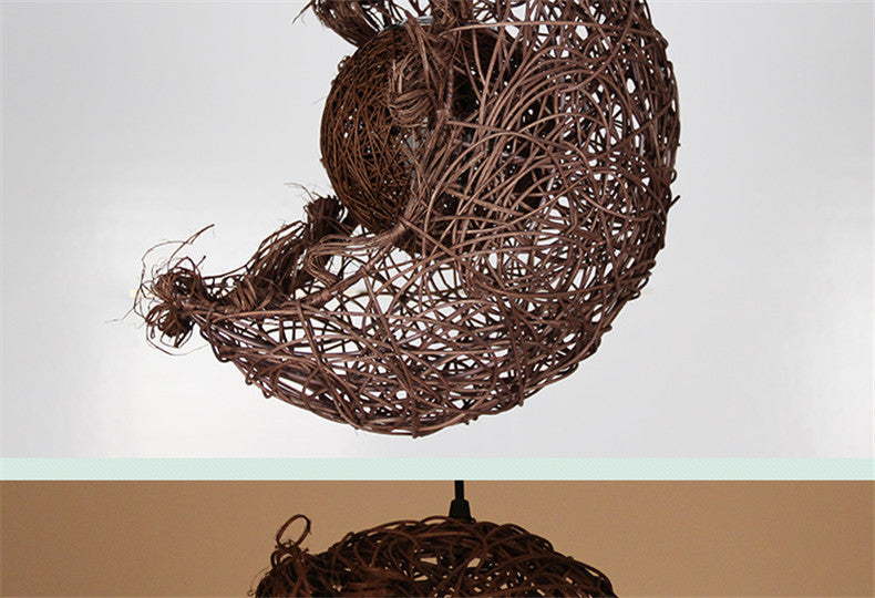 Moon-Shaped Rattan Chandelier
