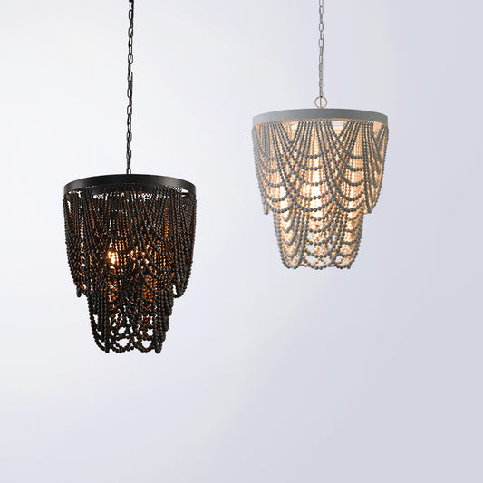 Wooden Bead Bohemian Chandelier / Black / Large
