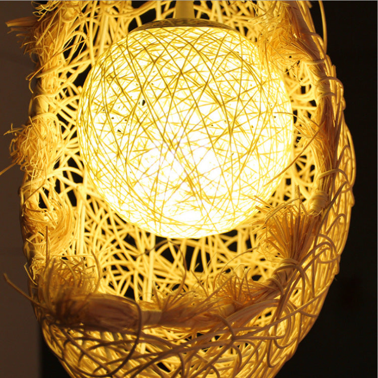 Moon-Shaped Rattan Chandelier