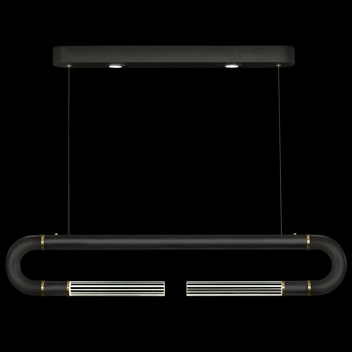Dual-Light Parchment Glass Linear Pendant / Black / Brass / No Parchment