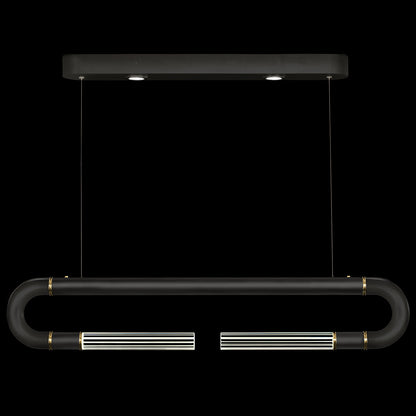 Dual-Light Parchment Glass Linear Pendant / Black / Brass / No Parchment