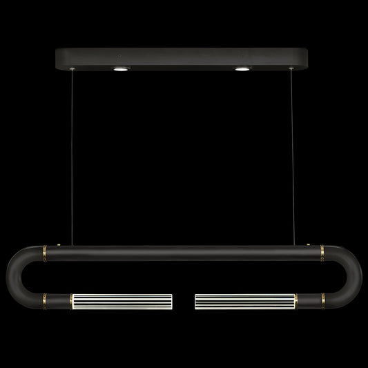 Dual-Light Parchment Glass Linear Pendant / Black / Brass / No Parchment