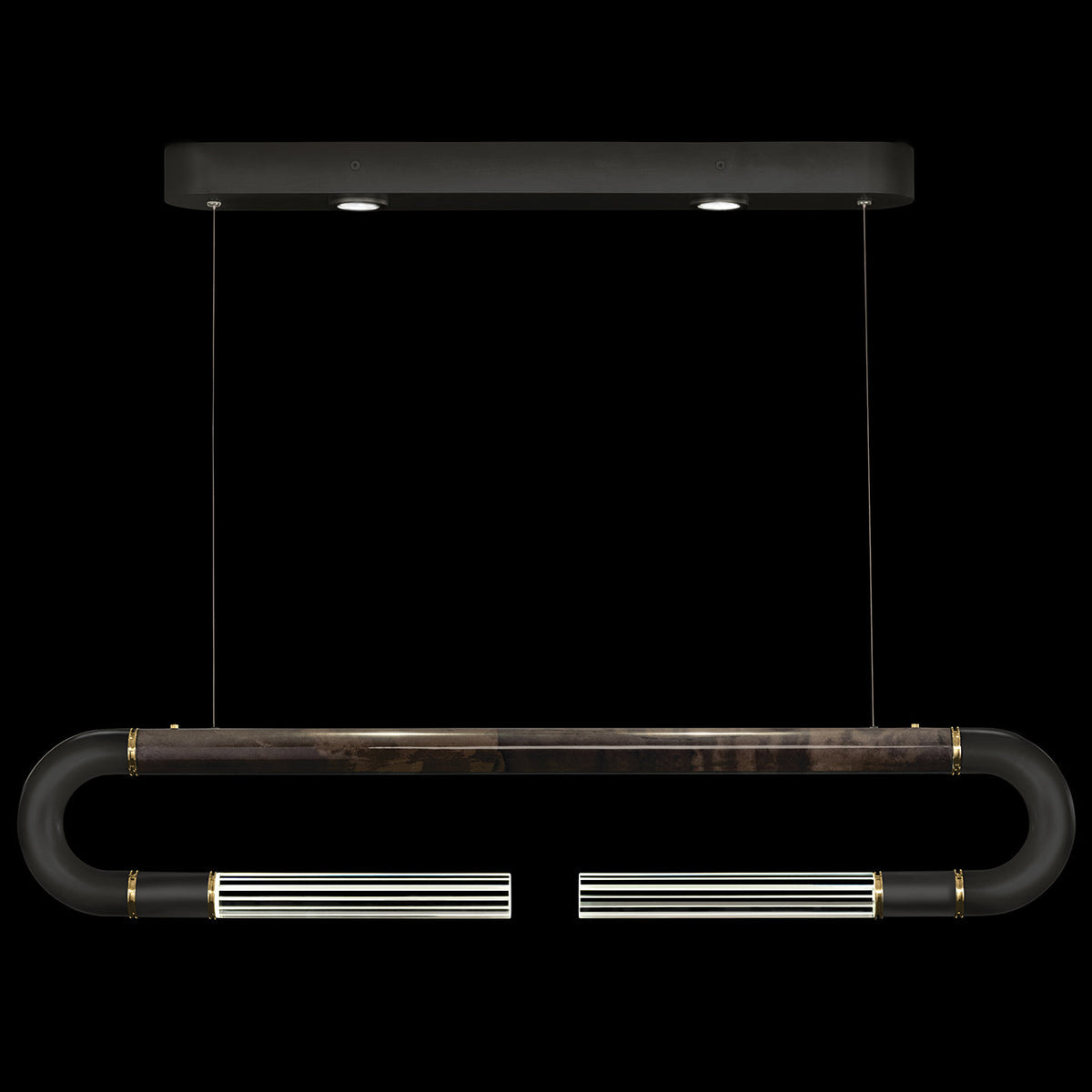 Dual-Light Parchment Glass Linear Pendant / Black / Brass / Charcoal