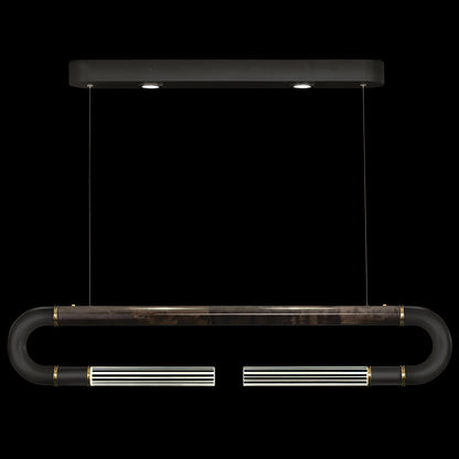 Dual-Light Parchment Glass Linear Pendant / Black / Brass / Charcoal