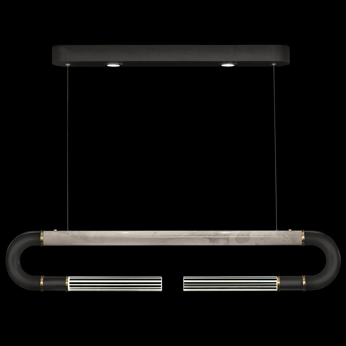 Dual-Light Parchment Glass Linear Pendant / Black / Brass / Smoke