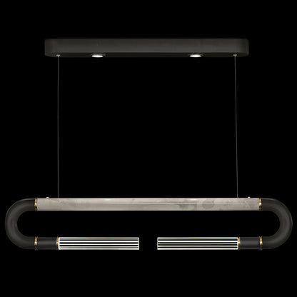 Dual-Light Parchment Glass Linear Pendant / Black / Brass / Smoke