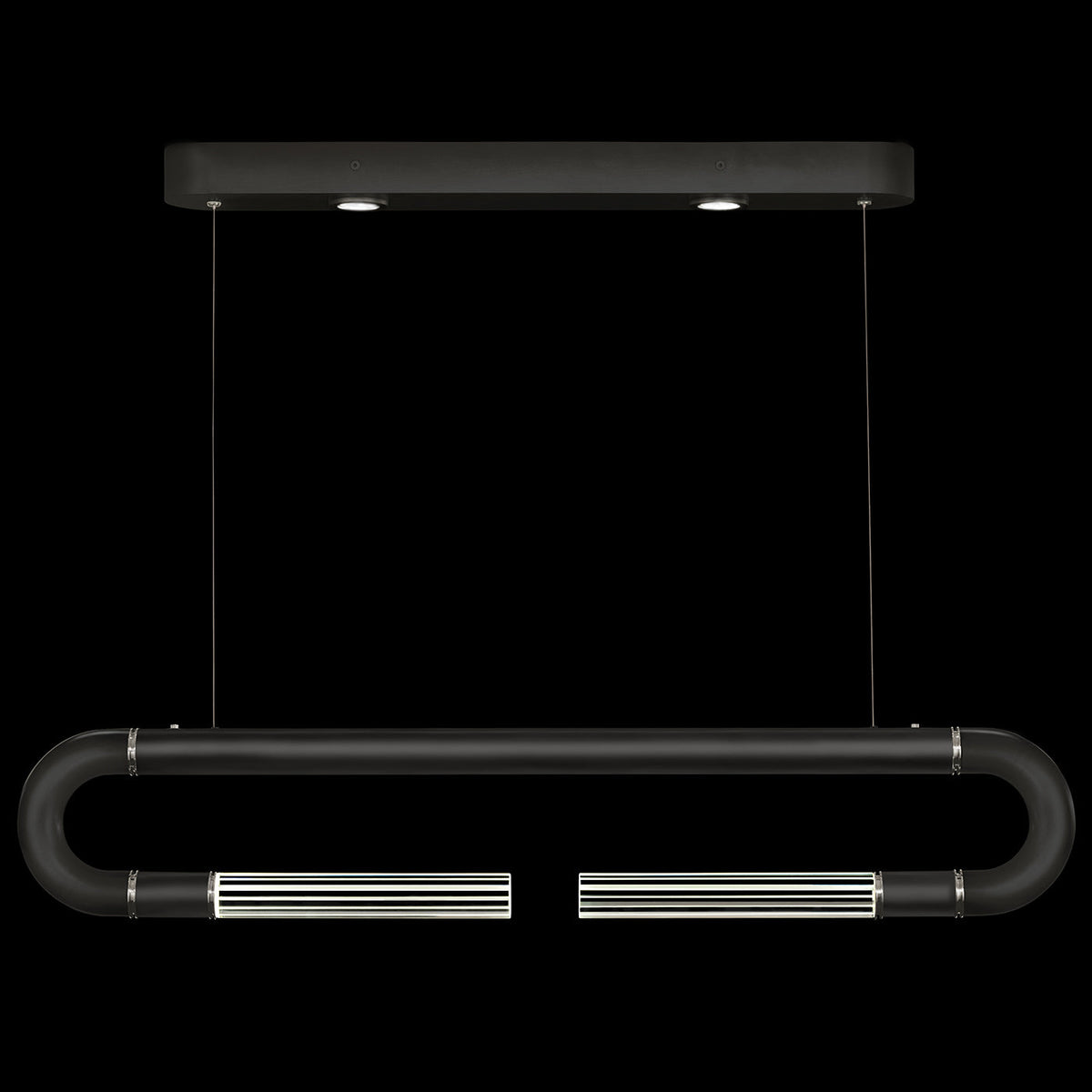 Dual-Light Parchment Glass Linear Pendant / Black / Nickel / No Parchment