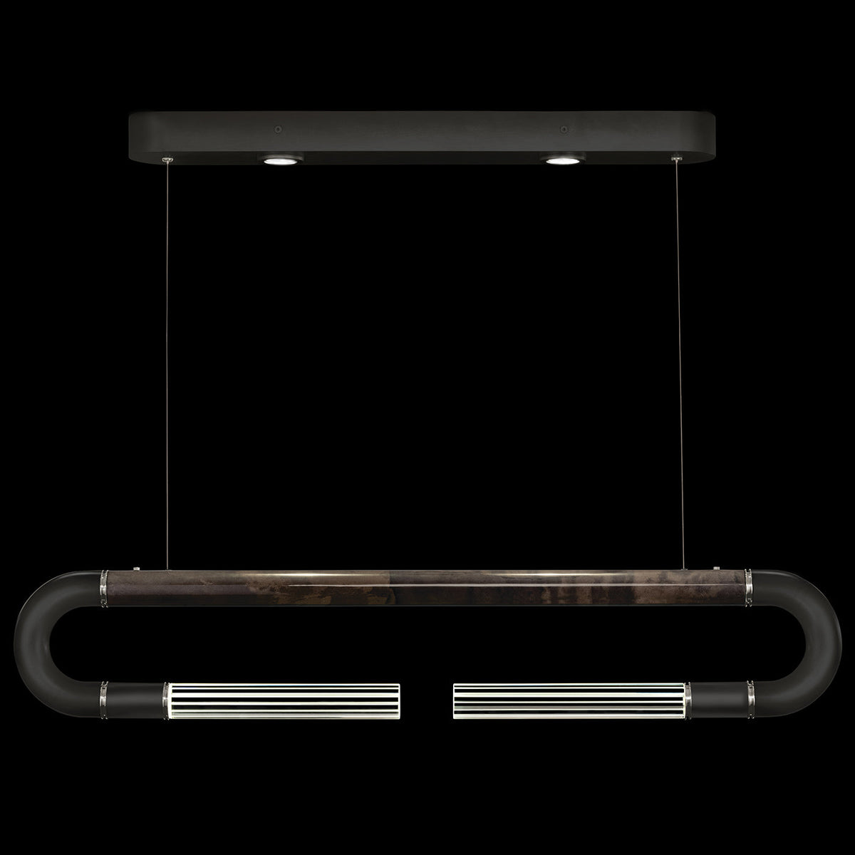 Dual-Light Parchment Glass Linear Pendant / Black / Nickel / Charcoal