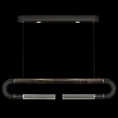 Dual-Light Parchment Glass Linear Pendant / Black / Nickel / Charcoal
