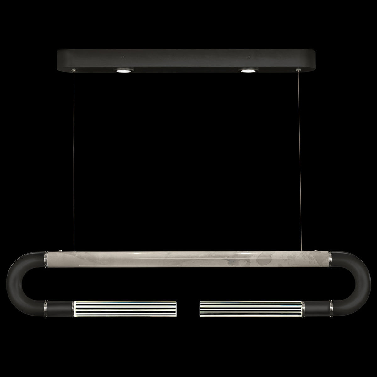 Dual-Light Parchment Glass Linear Pendant / Black / Nickel / Smoke