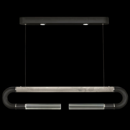 Dual-Light Parchment Glass Linear Pendant / Black / Nickel / Smoke