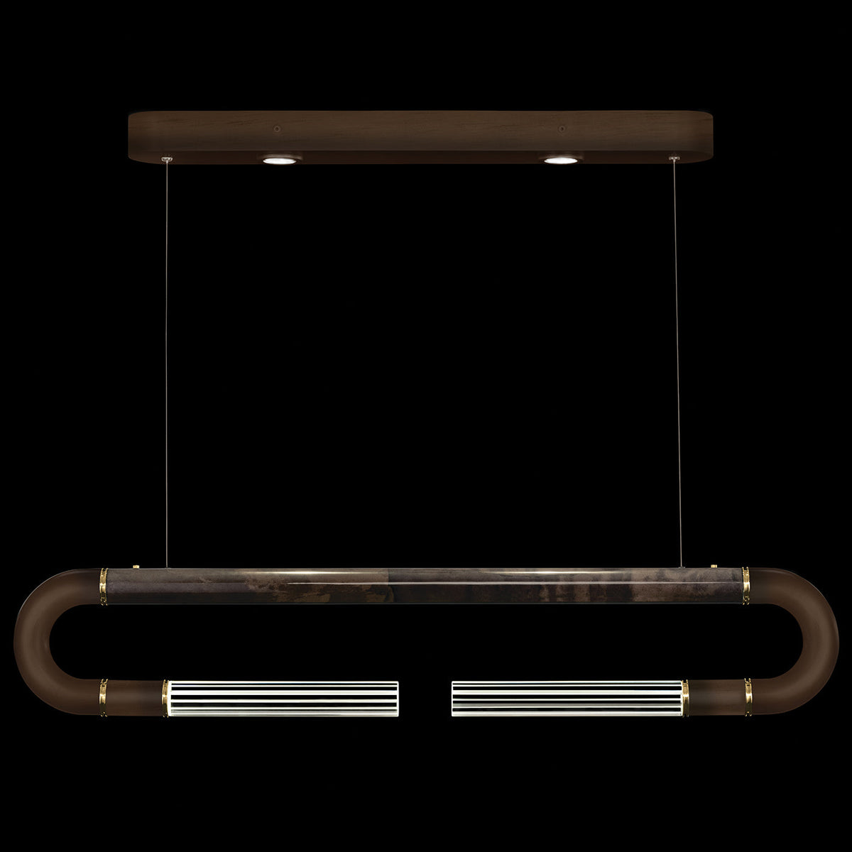 Dual-Light Parchment Glass Linear Pendant / Bronze / Brass / Charcoal