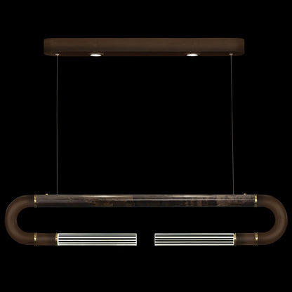 Dual-Light Parchment Glass Linear Pendant / Bronze / Brass / Charcoal