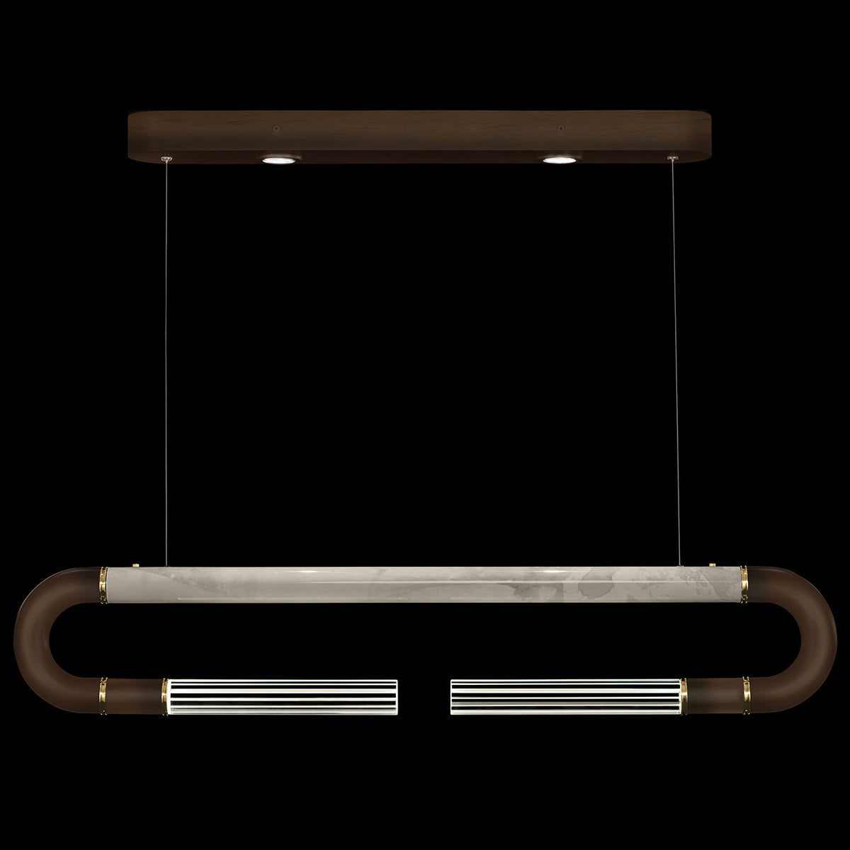 Dual-Light Parchment Glass Linear Pendant / Bronze / Brass / Smoke
