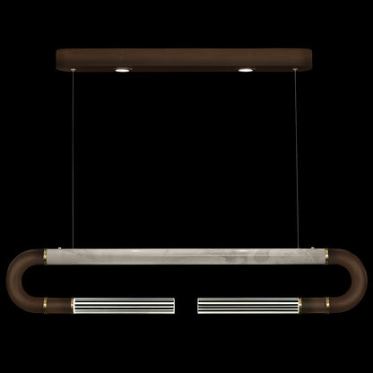 Dual-Light Parchment Glass Linear Pendant / Bronze / Brass / Smoke