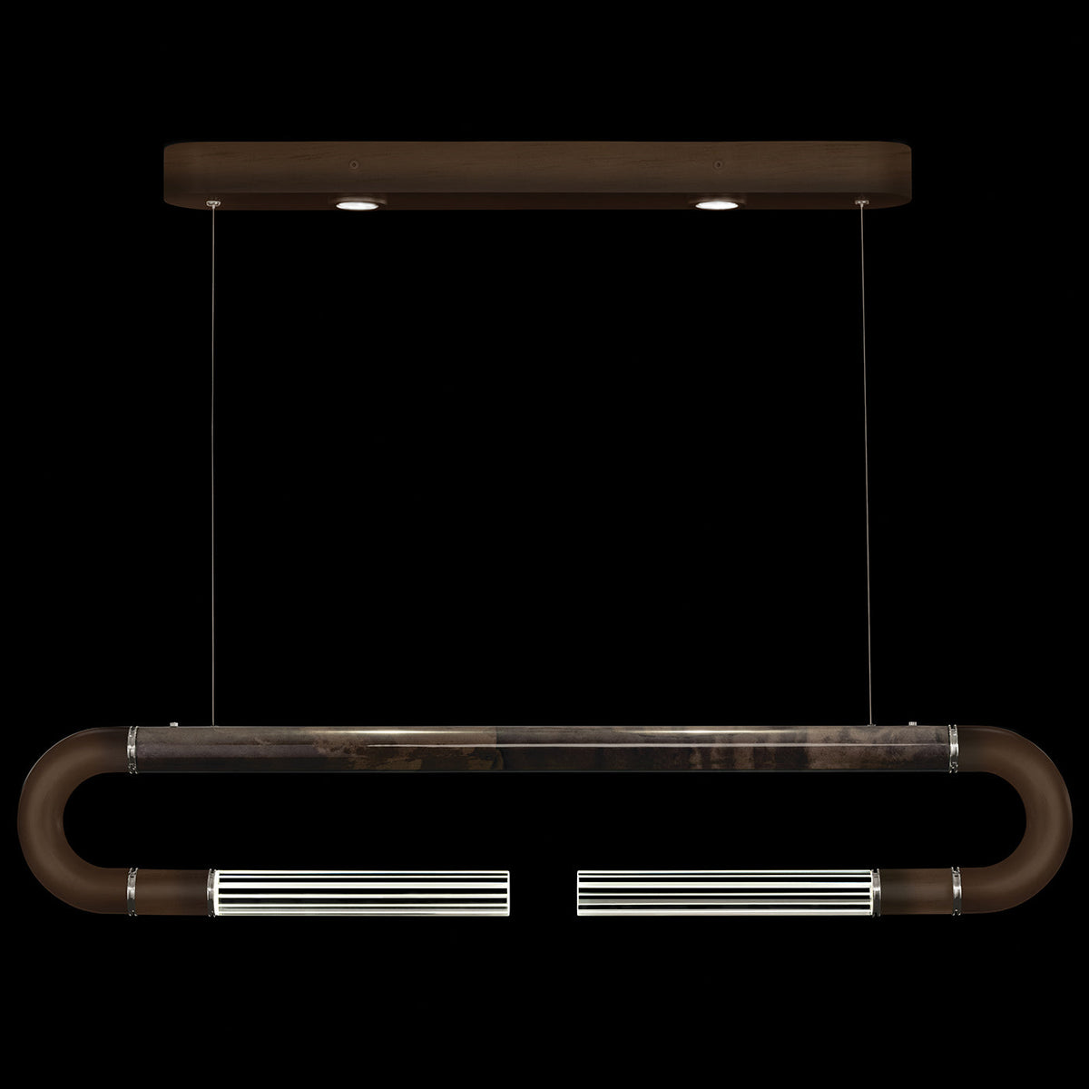 Dual-Light Parchment Glass Linear Pendant / Bronze / Nickel / Charcoal