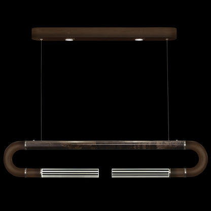 Dual-Light Parchment Glass Linear Pendant / Bronze / Nickel / Charcoal