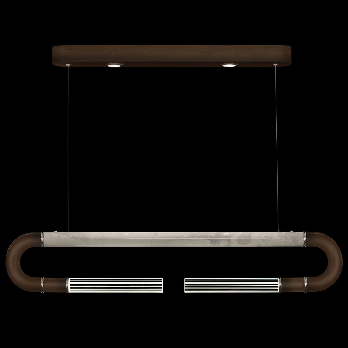 Dual-Light Parchment Glass Linear Pendant / Bronze / Nickel / Smoke