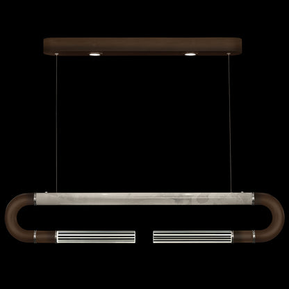 Dual-Light Parchment Glass Linear Pendant / Bronze / Nickel / Smoke