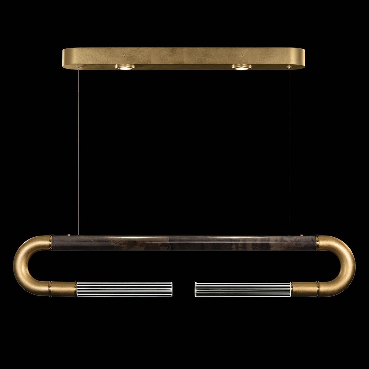 Dual-Light Parchment Glass Linear Pendant / Gold Leaf / Brass / Charcoal