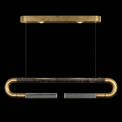Dual-Light Parchment Glass Linear Pendant / Gold Leaf / Brass / Charcoal