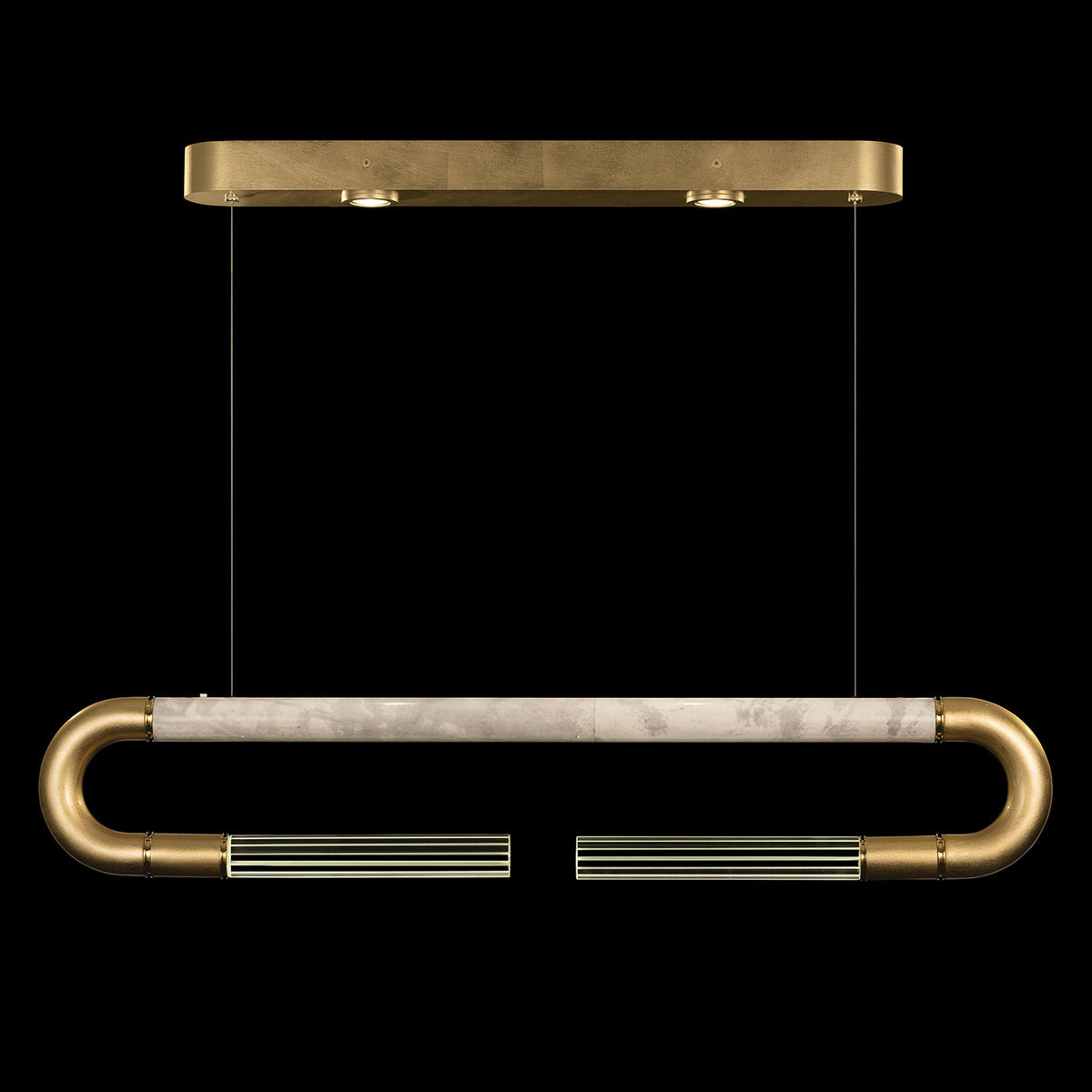 Dual-Light Parchment Glass Linear Pendant / Gold Leaf / Brass / Smoke