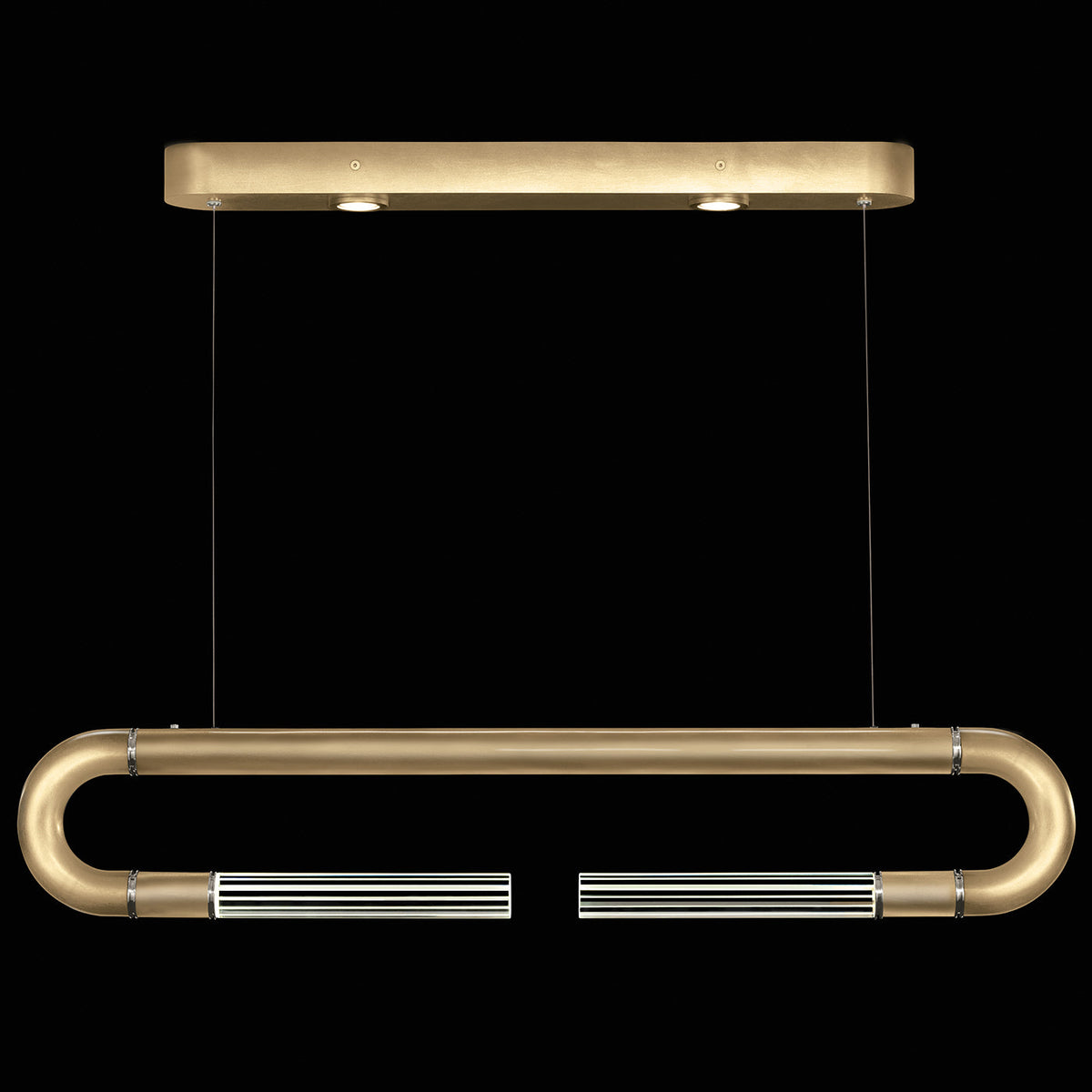 Dual-Light Parchment Glass Linear Pendant / Gold Leaf / Nickel / No Parchment