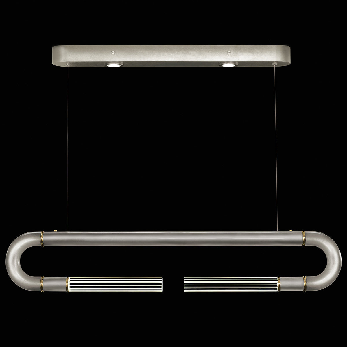 Dual-Light Parchment Glass Linear Pendant / Silver Leaf / Brass / No Parchment