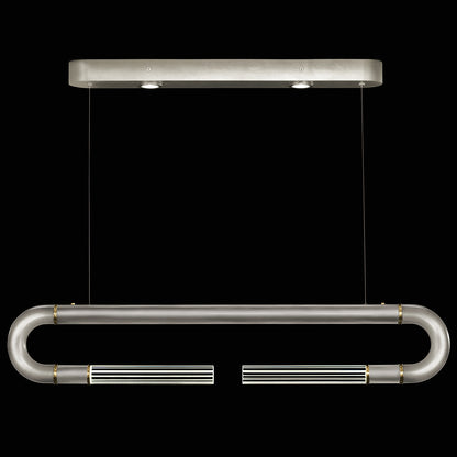 Dual-Light Parchment Glass Linear Pendant / Silver Leaf / Brass / No Parchment