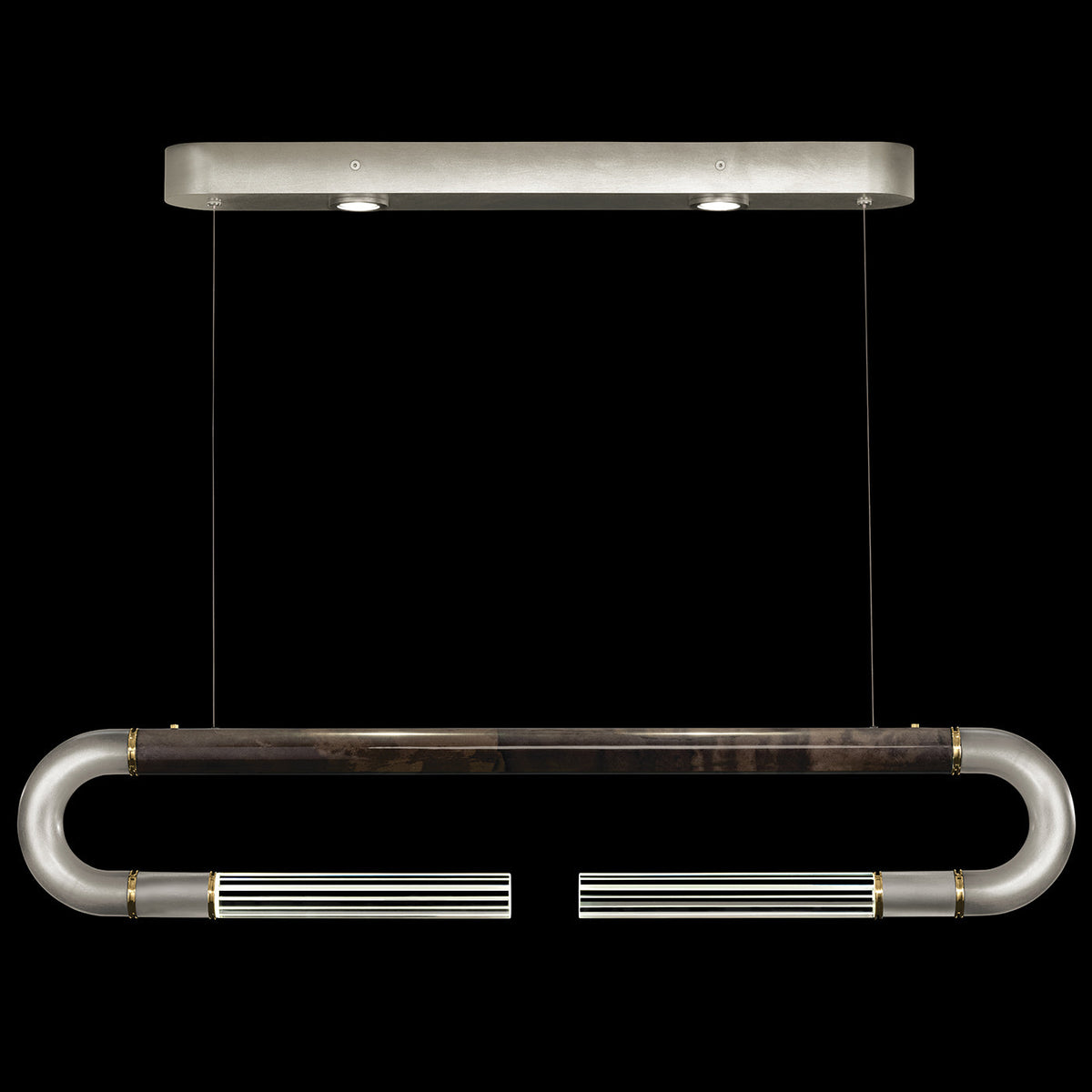 Dual-Light Parchment Glass Linear Pendant / Silver Leaf / Brass / Charcoal