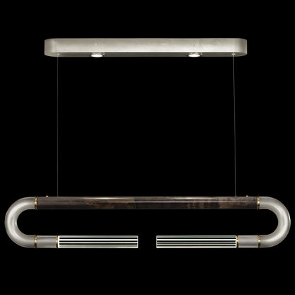 Dual-Light Parchment Glass Linear Pendant / Silver Leaf / Brass / Charcoal