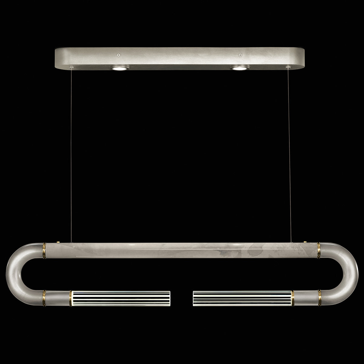 Dual-Light Parchment Glass Linear Pendant / Silver Leaf / Brass / Smoke