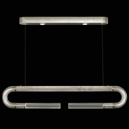 Dual-Light Parchment Glass Linear Pendant / Silver Leaf / Brass / Smoke