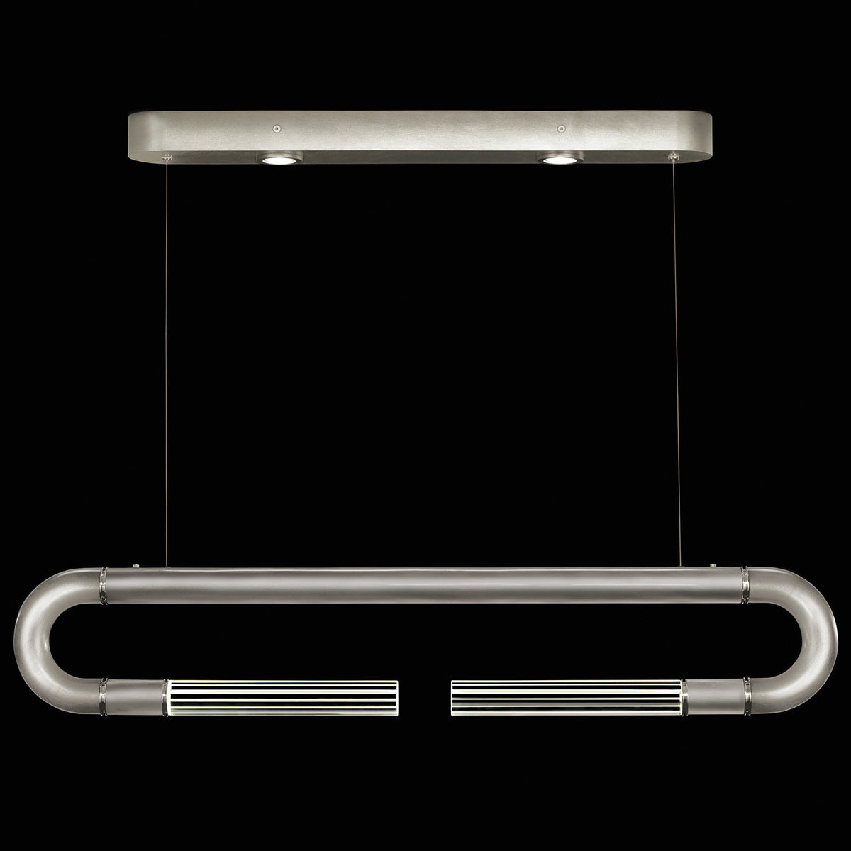 Dual-Light Parchment Glass Linear Pendant / Silver Leaf / Nickel / No Parchment