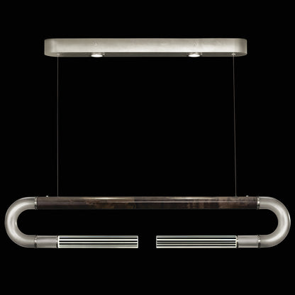 Dual-Light Parchment Glass Linear Pendant / Silver Leaf / Nickel / Charcoal