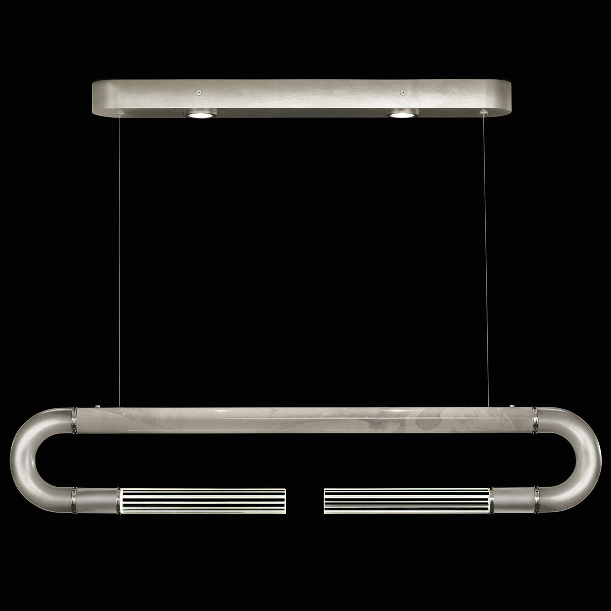Dual-Light Parchment Glass Linear Pendant / Silver Leaf / Nickel / Smoke