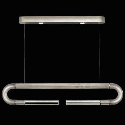 Dual-Light Parchment Glass Linear Pendant / Silver Leaf / Nickel / Smoke