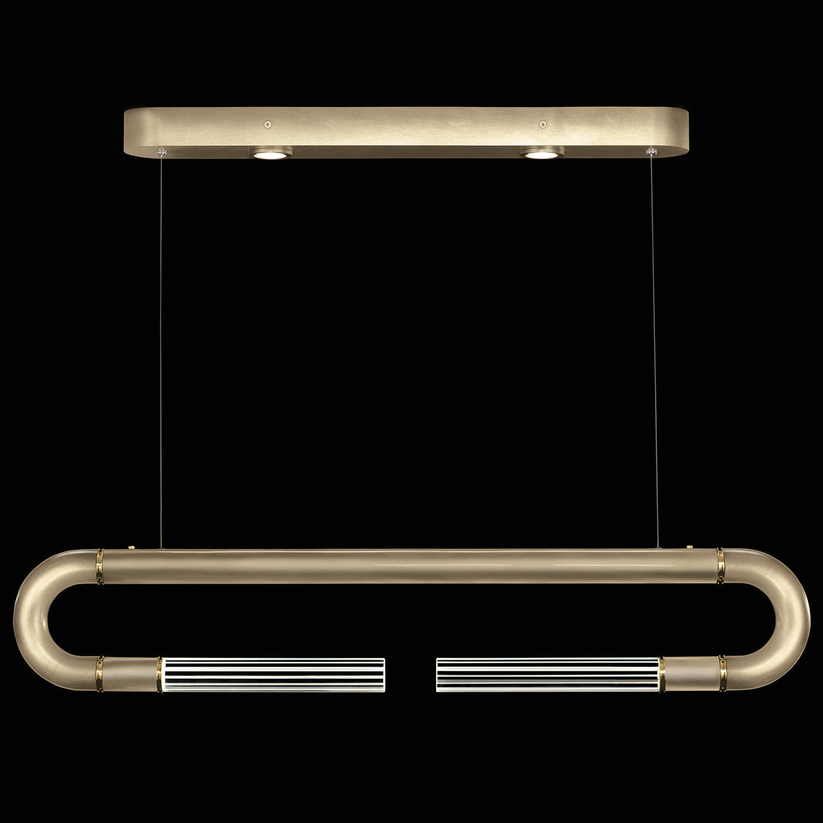 Dual-Light Parchment Glass Linear Pendant / Soft Gold Leaf / Brass / No Parchment