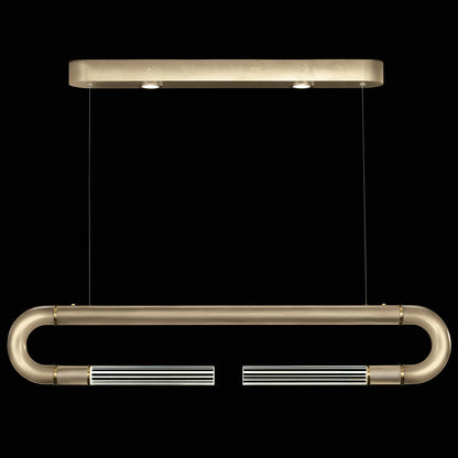 Dual-Light Parchment Glass Linear Pendant / Soft Gold Leaf / Brass / No Parchment