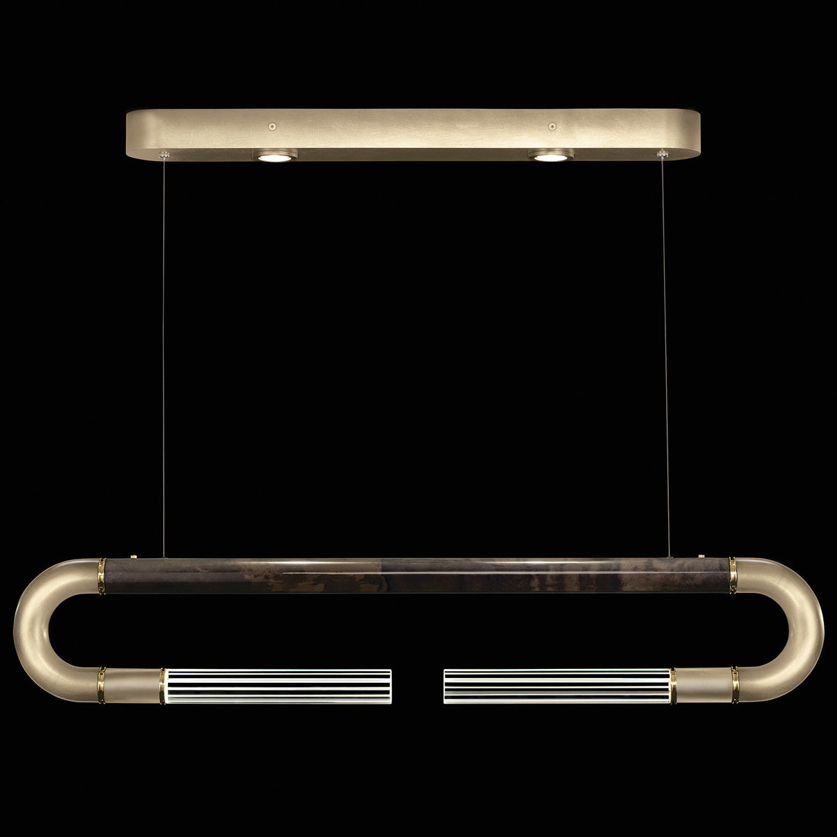 Dual-Light Parchment Glass Linear Pendant / Soft Gold Leaf / Brass / Charcoal
