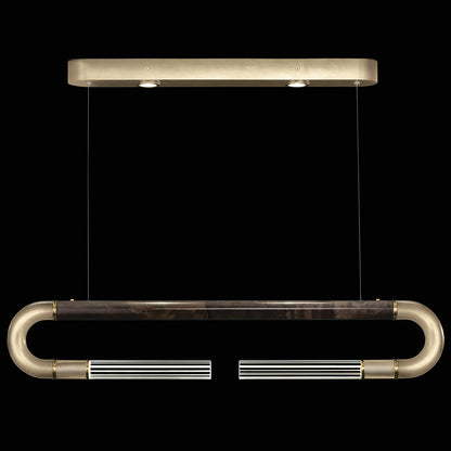 Dual-Light Parchment Glass Linear Pendant / Soft Gold Leaf / Brass / Charcoal