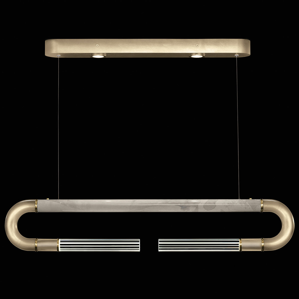 Dual-Light Parchment Glass Linear Pendant / Soft Gold Leaf / Brass / Smoke