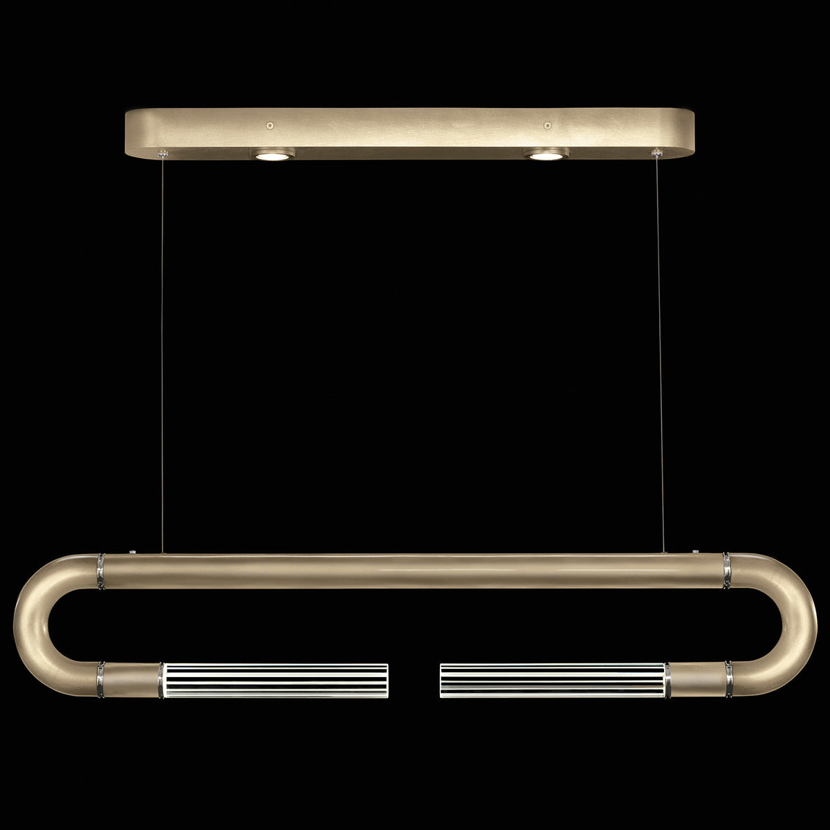 Dual-Light Parchment Glass Linear Pendant / Soft Gold Leaf / Nickel / No Parchment