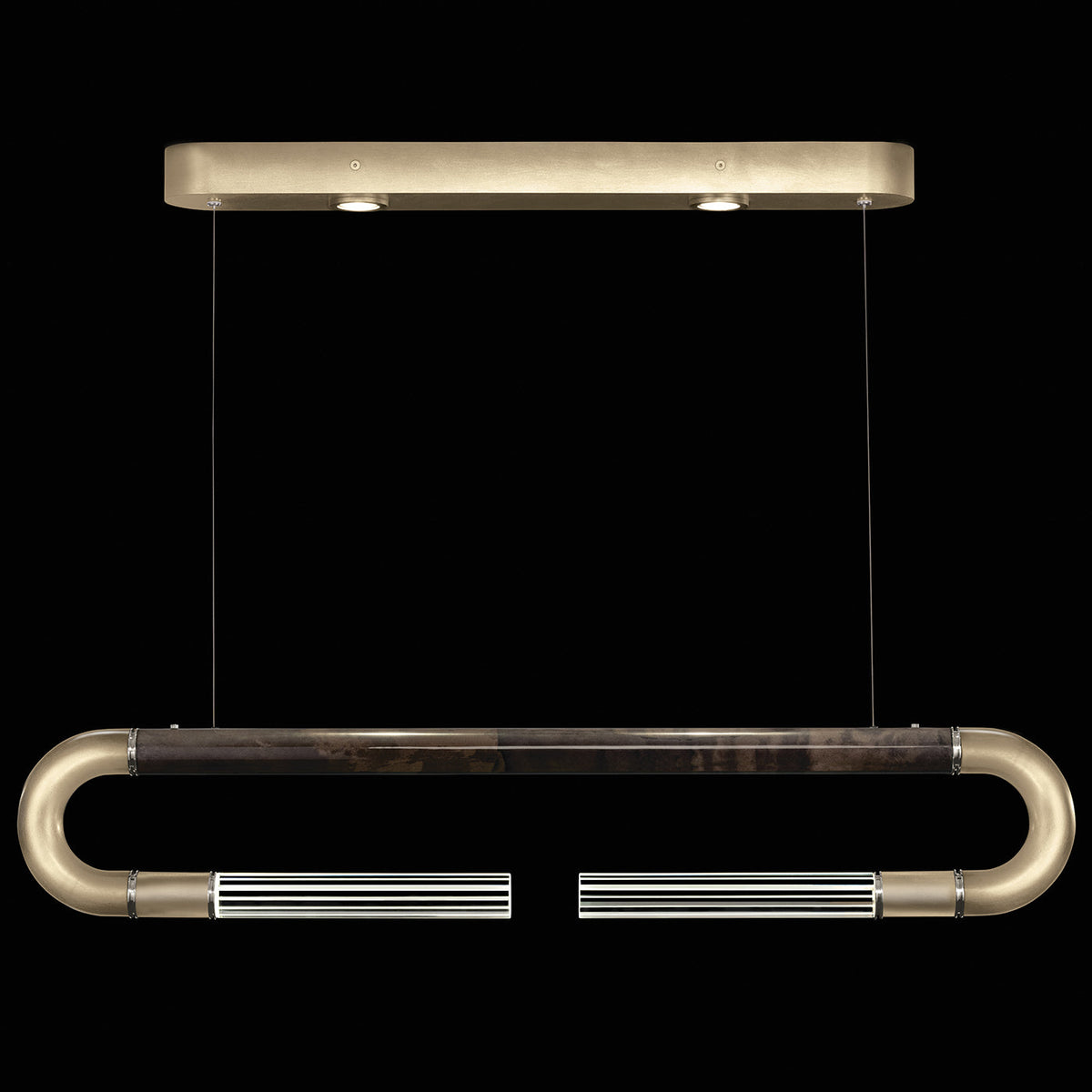 Dual-Light Parchment Glass Linear Pendant / Soft Gold Leaf / Nickel / Charcoal