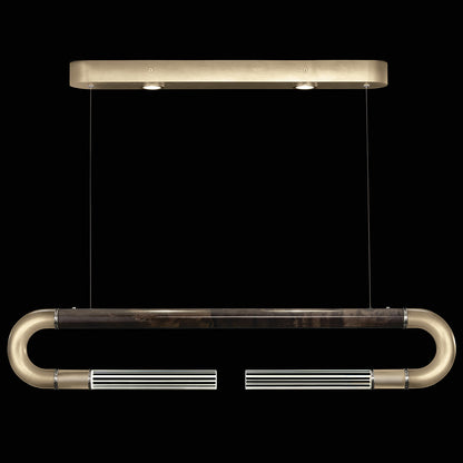 Dual-Light Parchment Glass Linear Pendant / Soft Gold Leaf / Nickel / Charcoal